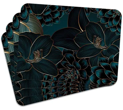 Produktbild von MG Design Set aus 4 Kork-Platzsets - Golden Florals - 30 x 40 cm - hitzebeständig & abwischbar, mit Korkrückseite