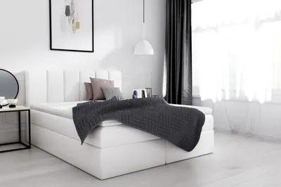 Image de Lit Boxspring Lit double avec coffre de lit Lits matrimoniaux Lit capitonné Blanc Nouveau