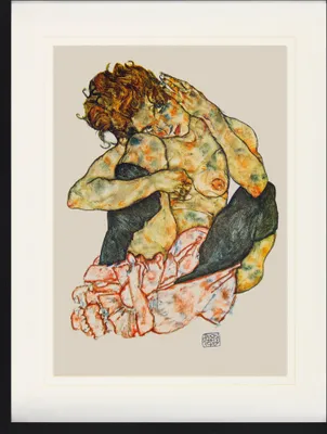 Produktbild von Egon Schiele Gerahmtes Bild Mit Edlem Passepartout | Wand-Bilder | Im Bilderrahmen - Kauernder Mädchenakt, die Wange auf das Rechte Knie Gelehnt 1917 (80 x 60 cm)