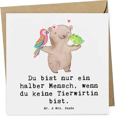 Produktbild von Mr. & Mrs. Panda Grußkarte Tierwirtin Herz - Weiß - Geschenk, faltkarte, doppelkarte, Spruch, Witzig, Bauernhof, Klappkarte, Bäuerin, Glückwunschkarte, anlasskarte