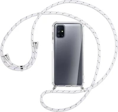Produktbild von Handykette Backcover-Schutzhülle mit Band (Metall silberfarben) für Samsung Galaxy M51 - weiß/grau