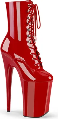 Produktbild von INFINITY-1020 vegane Pleaser High-Heels Plateau Schnür Stiefeletten rot Lack