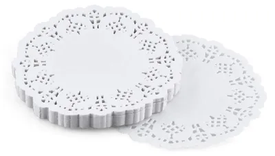 100 runde Papierplatzdeckchen, weiß, Spitze, 8,9 cm