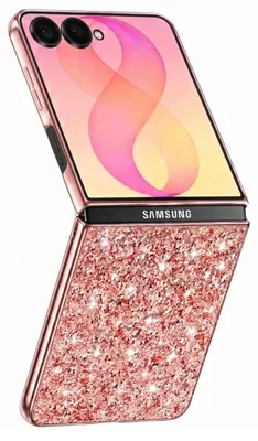 Image de Coque pour Samsung Galaxy Z Flip 8, effet pailleté avec bordure chromée, couleur rose champagne