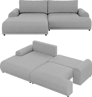 Produktbild von Ecksofa Lounge Schlaffunktion Bettkasten L-Couch Ecke Links Bouclé Grau / 21030