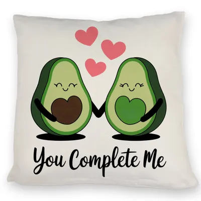 Produktbild von Avocado-Paar Kissen mit Spruch You Complete Me