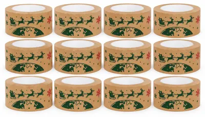 Productafbeelding van Kartonnen plakband, kerstthema, 48mm x 50m, verpakkingsband "Merry Christmas", International, 12 stuks.