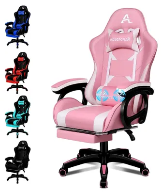 Produktbild von Bürostuhl mit Massage-Lendenkissen, ergonomischer Schreibtischstuhl mit neigbarer Rückenlehne, Drehstuhl mit Fußstütze, höhenverstellbar, Rosa