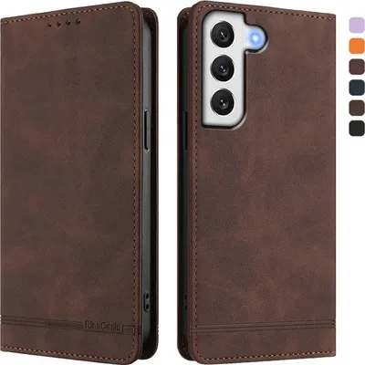 Produktbild von Hülle für Samsung Galaxy S21 FE 5G, Retro Kunstleder Ständer Klapphülle mit Kartenfächer und Magnetische Braun