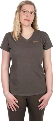 Produktbild von Fox Fishing Angelshirt Womens V-Neck T-Shirt Dusty Olive Marl/Mauve Fox L