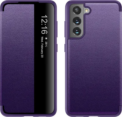 Produktbild von Galaxy S21 FE 5G Hülle, Schlank Kunstleder Klapp Ledertasche Schutzhülle für Samsung Galaxy S21 FE 5G Lila