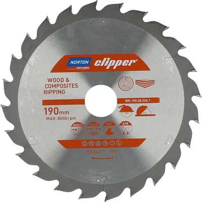 Productafbeelding van NORTON cirkelzaagblad, 190 mm x 30 mm x 24 tanden, voor hout en composietmaterialen, ATB (2,8 / 1,8)