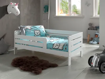 Image de Vipack - Lit junior avec surface de couchage 70 x 140 cm, encadrement avec panneaux horizontaux, finition MDF laqué blanc