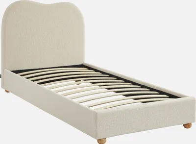Produktbild von sweeek - Bett mit Lattenrost und Kopfteil, weißer Bouclé-Bezug - Weiß