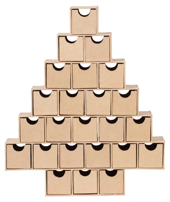 Adventskalender aus Pappmaché, Tannenbaum, 30x5x35 cm, braun