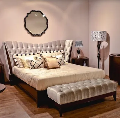 Produktbild von Casa Padrino Neoklassisches Doppelbett Grau / Dunkelbraun 240 x 230 x H. 134 cm - Massivholz Bett mit Kopfteil und edlem Velourstoff - Schlafzimmer Möbel im Neoklassischem Stil