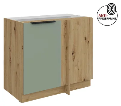 Produktbild von Küchen Eckunterschrank 105 cm Küche ARIA Aquamarin ultra matt + Eiche Artisan matt, hochwertige Fronten mit Anti Fingerprint Beschichtung Küchenzeile Küchenblock