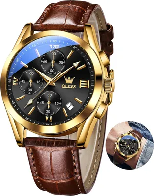 Produktbild von Herrenuhren mit Lederarmband Großes Zifferblatt Armbanduhr Herren Wasserdicht Leuchtende Analog Kleid Uhren Herren mit Datumsanzeige