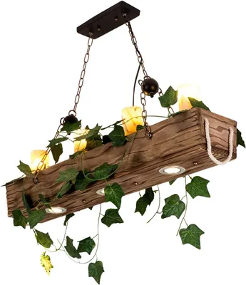 Image de Suspension en bois, suspension 4 x E27, style vintage rétro, suspension antique pour salon ou café, lustre