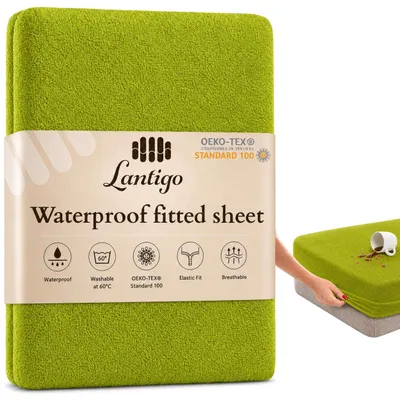 Produktbild von Lantigo Spannbettlaken wasserdicht Frottee 90x200 cm Oliv, Nässeschutz