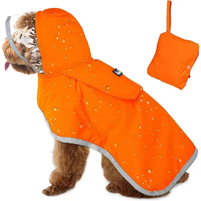 Productafbeelding van Waterdichte regenjas voor honden, met capuchon en reflecterende strepen, maat XXXL, oranje
