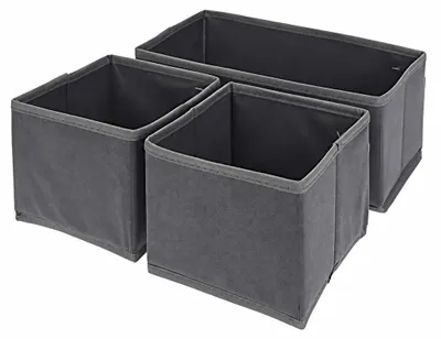 3-teiliges Aufbewahrungsboxen-Set, faltbar, grau, 28x41x11 cm & 14x14x11 cm