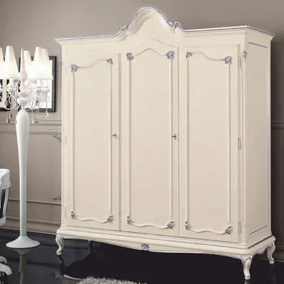 Luxus Barock Schlafzimmerschrank Kleiderschrank Creme Silber