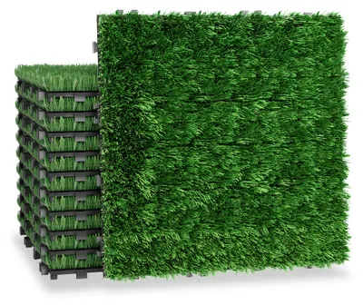 Obrázok produktu pre XINZI umelý trávnik v doskách 30 x 30 cm, dlaždice umelého trávnika na pokladanie ako puzzle, s drenážou a protišmykovou úpravou, odolné a nenáročné na údržbu, vhodné na balkón a terasu, zelené