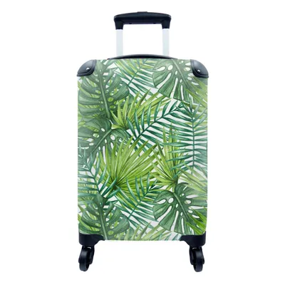 Produktbild von MuchoWow® Koffer Handgepäck Trolley Rollkoffer Kleine Reisekoffer mit 4 Rollen - Blätter - Palme - Muster - Cabin Size < 55x40x23 cm & 55x40x20 cm - Fotokoffer - Kabinenkoffer - Boardgepäck - Reise-Box - Reisekoffer - Reisegepäck - Koffer mit Bild - Trolley für Kinder