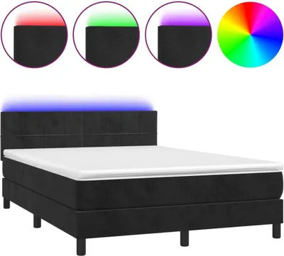 Immagine prodotto di vidaXL Letto boxspring con materasso e LED nero 140x200 cm velluto