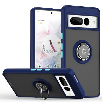 Obrázek produktu pro Pouzdro pro Google Pixel 7 Pro matné průsvitné TPU pouzdro s prstencovým držákem a stojánkem Tmavě modrá