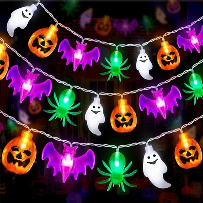Halloween Lichterkette 3 m, 20 LEDs, Kürbis, Geist, Fledermaus, IP65
