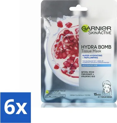 Image de Garnier - SkinActive - Hydra Bomb Sheet Mask - Grenade - Masque visage - 1 nettoyant visage - Pack avantage - 6 pièces