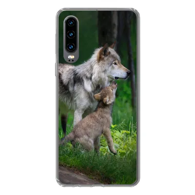 Produktbild von MuchoWow® Handyhülle Schutzhülle Hülle für Huawei P30 Wolf - Baby - Wald Silikon Softcase Handy Hülle - Kartenbesitzer