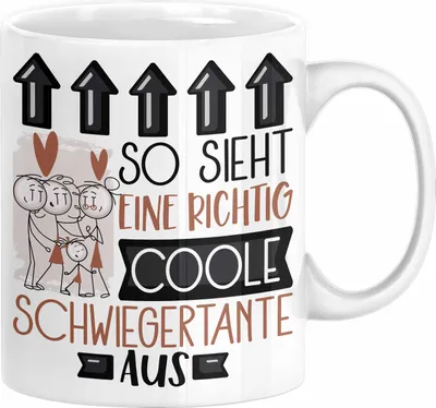 Produktbild von Schwiegertante Geschenk Tasse Geschenkidee für Schwiegertante Geburtstag Weihnachten Spruch So Sieht Eine Richtig Coole Schwiegertante Aus Kaffee-Becher  (Weiß)