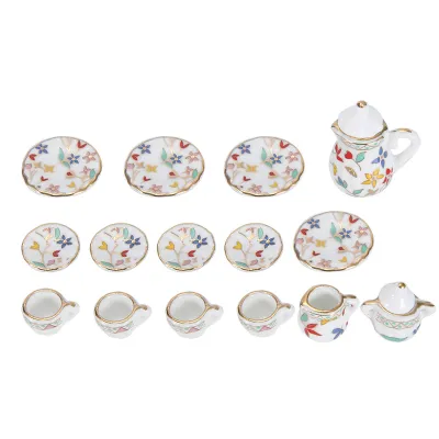 Produktbild von 1:12 Puppenhausküche, Miniatur, 15-teiliges Porzellan-Teetassen-Set mit Blumen, Deko-Kollektion (#3)
