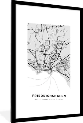 Produktbild von MuchoWow® Gerahmtes Poster Friedrichschafen - Stadtplan - Deutschland - Karte 60x90 cm - Poster mit Schwarzem Bilderrahmen Wandposter Rahmen Foto Bilder - Dekoration - Wandposter Wohnzimmer - Hochwertig