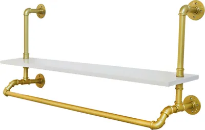 Produktbild von Garderobenständer Wandmontage Metall Kleiderständer Industrieller Vintage-Stil Badregal Handtuchstange Wandregal (gold)