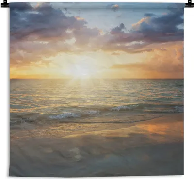 Produktbild von MuchoWow® Wandteppich Wandbehang Sonnenuntergang - Wolken - Strand 60x60 cm Tapisserie Dekoration Wandtuch - Dekorationen - Wand Decke