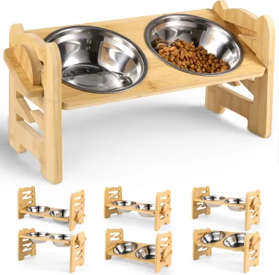 Produktbild von Hundenapf mit Ständer Doppelnapf Futternapf Haustier Fressnapf für kleine Hunde und Katzen Winkel Höhenverstellbar