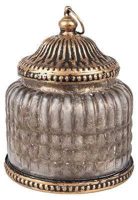 Productafbeelding van Clayre & Eef LED-lantaarn, diameter 10 cm, hoogte 13 cm, grijs glas