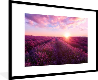 Produktbild von MuchoWow® Gerahmtes Poster Lavendel - Blumen - Frankreich 90x60 cm - Poster mit Schwarzem Bilderrahmen Wandposter Rahmen Foto Bilder - Wanddekoration - Fotos