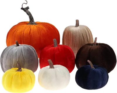 Imagen del producto de Conjunto de 8 calabazas decorativas de felpa artificial, de diferentes tamaños, para otoño