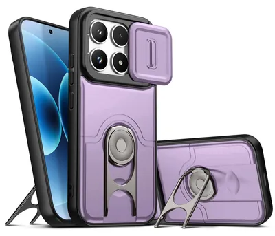 Image de Coque de téléphone pour Xiaomi 17 avec protection pour l'appareil photo et anneau-support, coque hybride antichoc, couleur violette