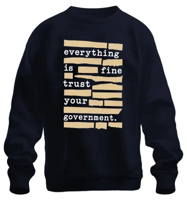 Immagine prodotto di "Tutto è a posto. Fidatevi del vostro governo." Felpa con cappuccio, colore blu navy, taglia M