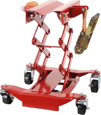 Immagine prodotto di Sollevatore idraulico per cambi - Sollevatore a forbice da pavimento con supporto di montaggio - Portata 200 kg - Quattro ruote piroettanti - Per cambi/differenziali e ponti sollevatori per moto