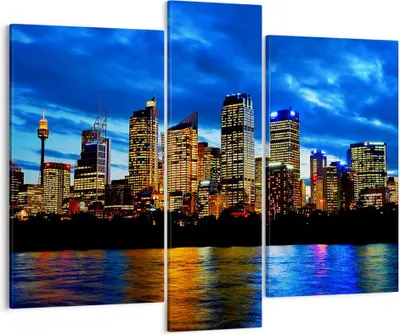 Produktbild von Bild auf Leinwand - Leinwandbild - Australien Nacht Stadt Wolkenkratzer - 95x80cm - Wand Bild - Wanddeko - Leinwanddruck - Bilder - Kunstdruck - Leinwand bilder - Wandkunst - CB95x80-1150
