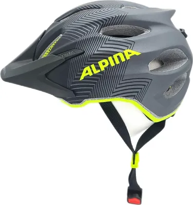 A gray and yellow ALPINA bicycle helmet for children and youth, shown from a side angle against a white background.