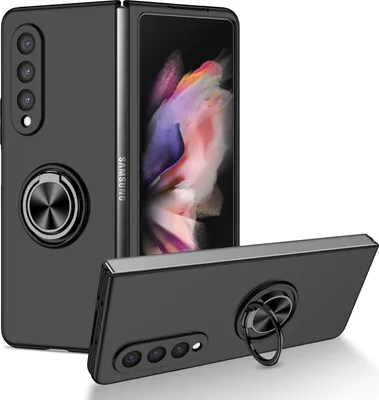 Produktbild von Samsung Z Fold3 Hülle, Dünn Hart PC Schutzhülle mit Ringhalter Ständer für Samsung Galaxy Z Fold 3 5G Schwarz