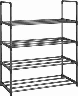 Zdjęcie produktu dla Stojak na buty 4-poziomowy / 6-poziomowy organizer na buty z 4 półkami / 6 półkami metalowy schowek na buty z możliwością układania w stosy do salonu przedpokój wejście czarny